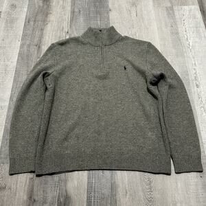 VTG Ralph Lauren Polo Sweater M Mens Gray Vintage 1/4 Zip Mock Neck Italian Wool